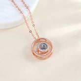 925 Silber Projektionskette – Runder Anhänger mit Bild & Strassperle im Spiral-Design